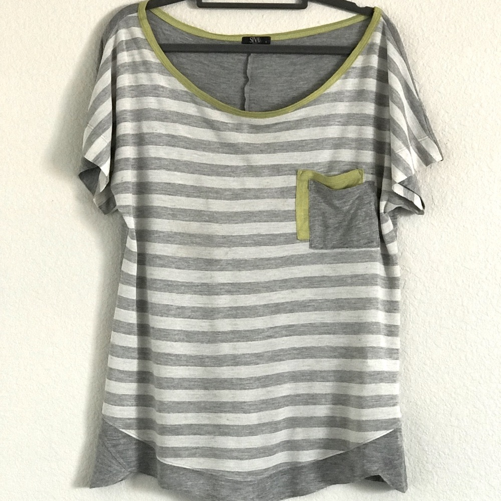 Siva Gray White Striped Colorblock Pocket Tee Size Small